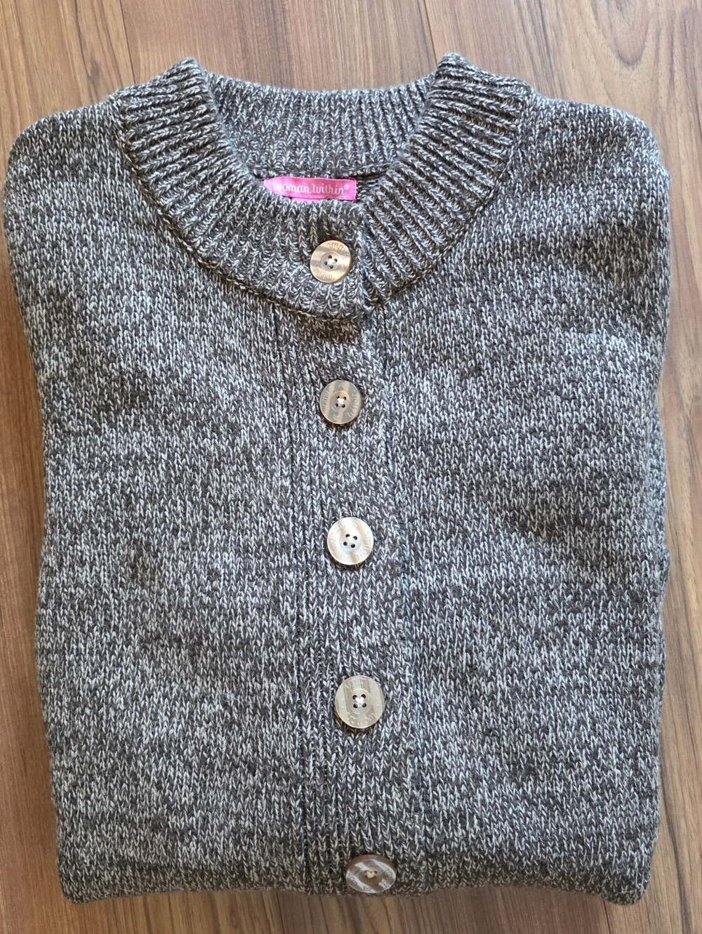 Woman Within Heathered Brown Button-Front Cardigan Shacket With Pockets